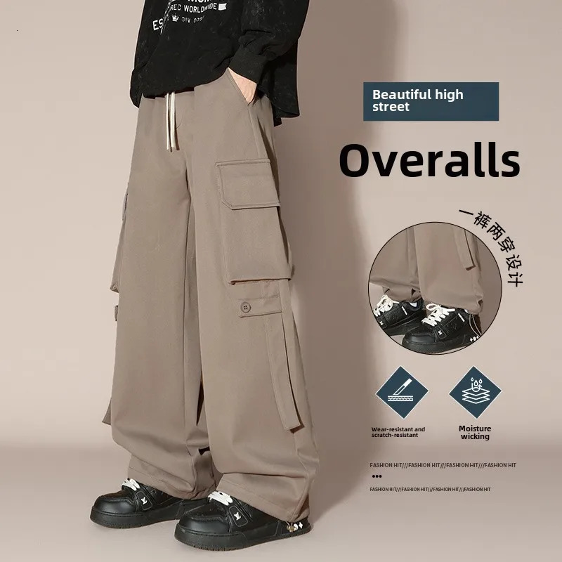 Mens work pants spring multi pocket casual loose straight mens highend clothing for runners 250322