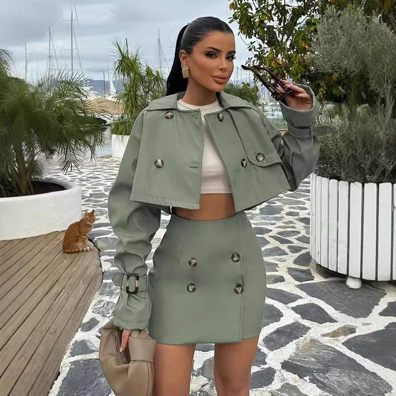 2024 Autumn Elegant Long Sleeve Short Top With High Waist Mini Skirt Set Fashionable