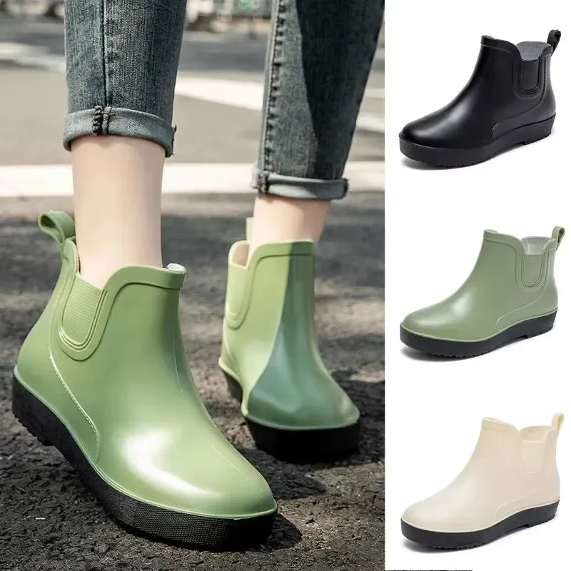 2024 fashionable womens thick soled casual rain boots anti slip and wearresistant outdoor water shoes rubber 250317
