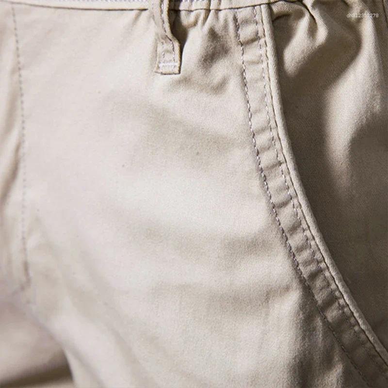Men's Shorts Men Summer Cotton Elastic Waist Casual Classic Fit Business Half Pants Stretch Khaki Chino Streetwear Beach