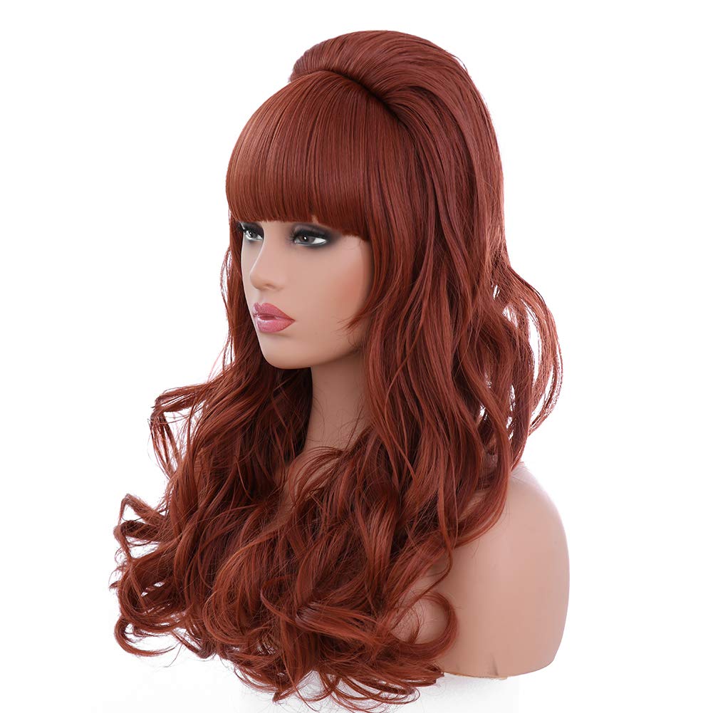 Long Wavy Copper Red Wig Women's Big Costume Wig Bouffant Beehive Wigs 50s 80s Classical Curly Hair Wigs for Women (24inch, copper red)