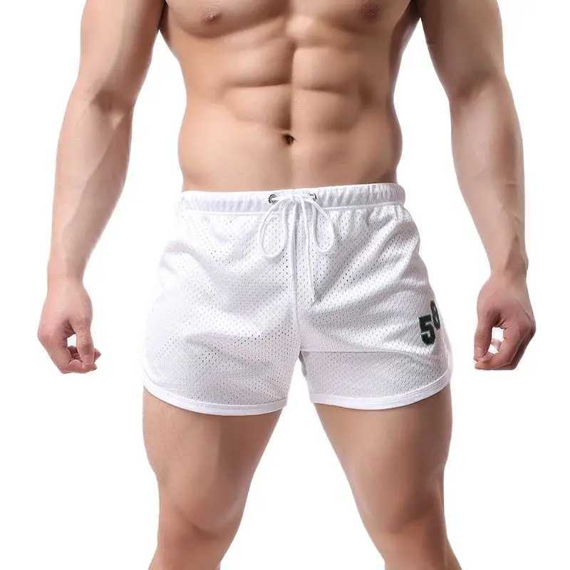 Mens running shorts fitness shorts double-layer mesh hollow sexy sports shorts fitness gym jogging shorts W250324