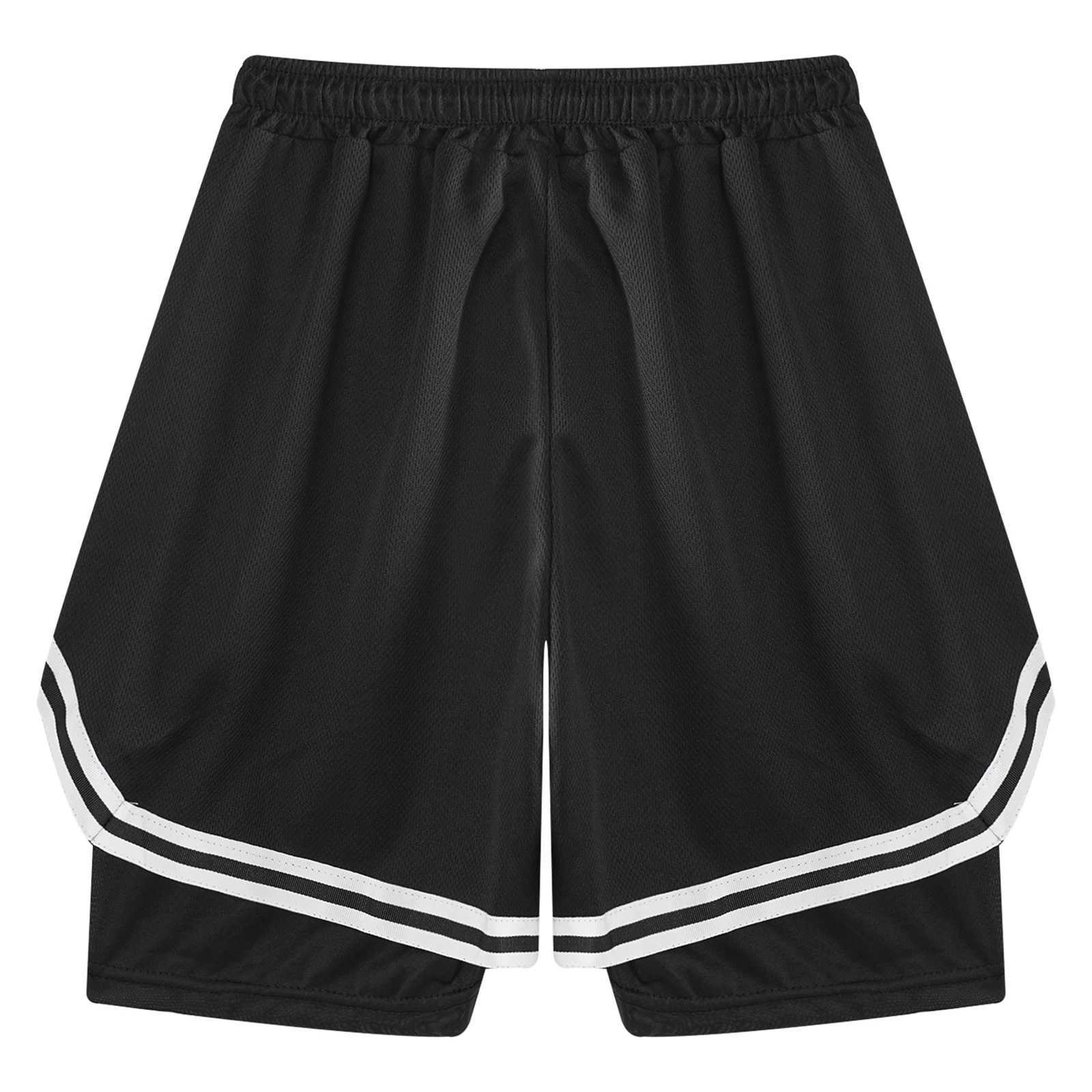 FEESHOW childrens boys sports shorts with built-in leg pull rod shorts childrens running basketball sports cycling training clothes W250324