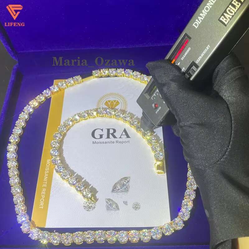 Fashion Design Fine Jewelry Necklace White Gold Plated High Quality 8Mm Round Shape VVS Moissanite Tennis Chain For Women