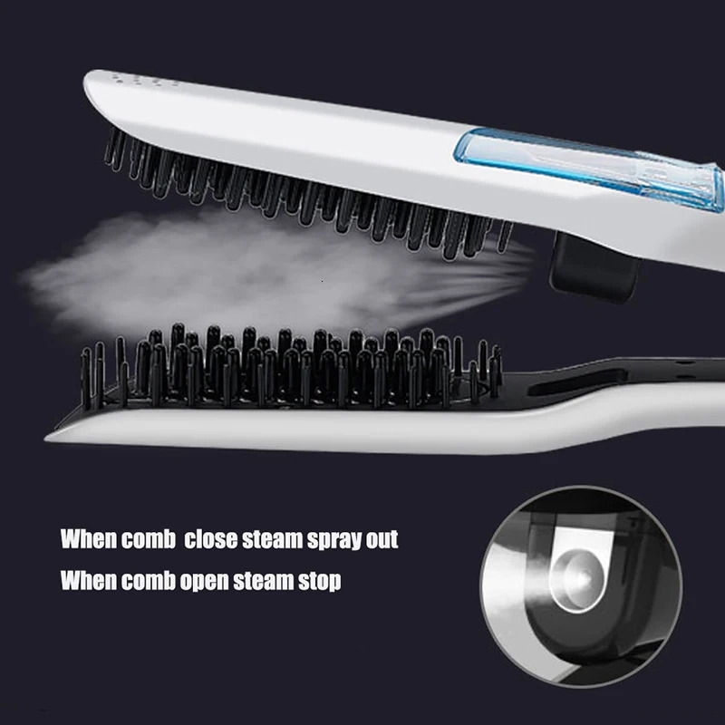 Professional Hair Straightener Brush Heating Hair Combs Dual Voltage Curling Iron Steam Flat Iron 250324