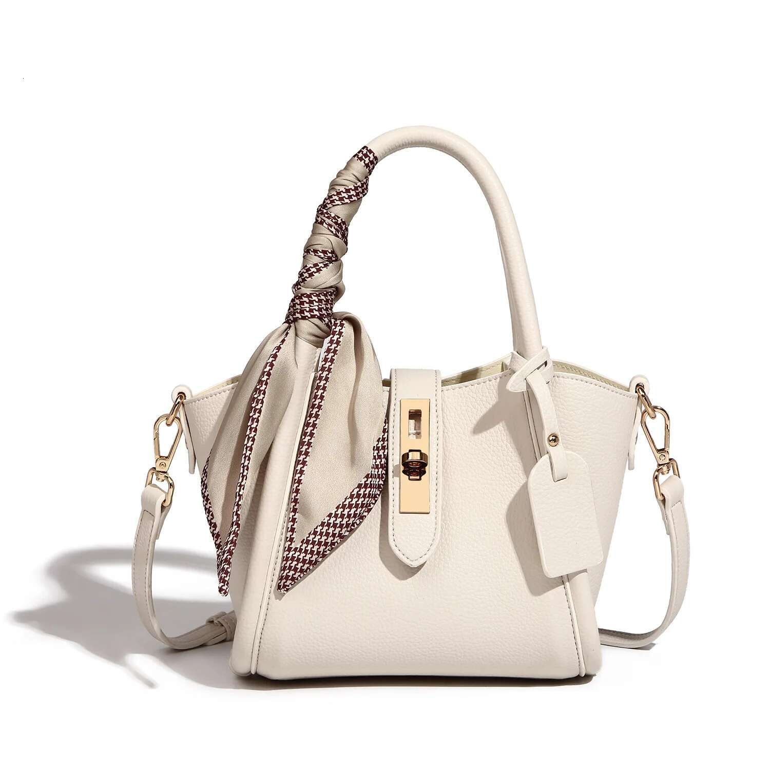 2024 Beige Lychee Patterned P Encounter Tote Bag, New High-End Commuting Handbag, Single Shoulder Crossbody Bag