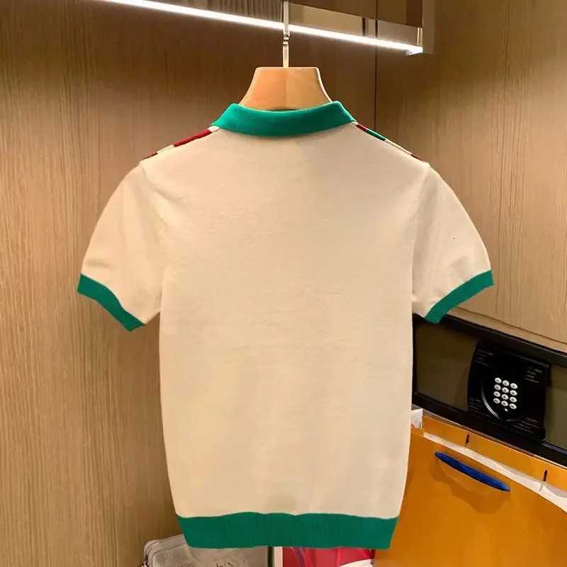 British Mens Fashion Slim Fit Knit Polo Shirt Casual Style Vertical Stripe Color Block Short Sleeves Sweater 250311