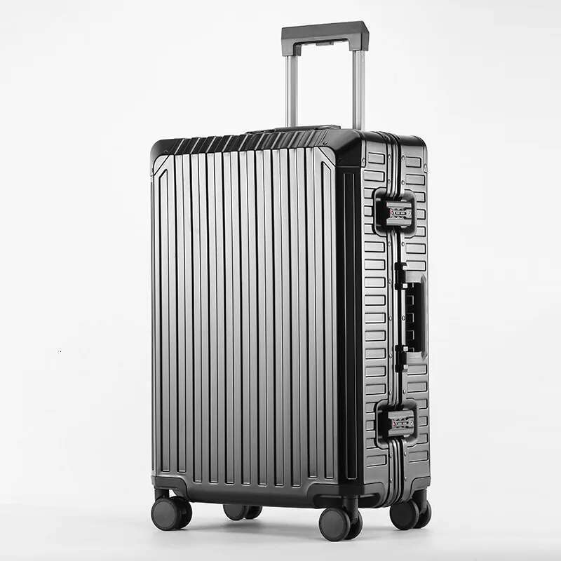 100% Aluminum-magnesium alloy Rolg Lage Aluminium Travel Suitcase Metal Trolley Case Universal Wheel Password Boarding Bag