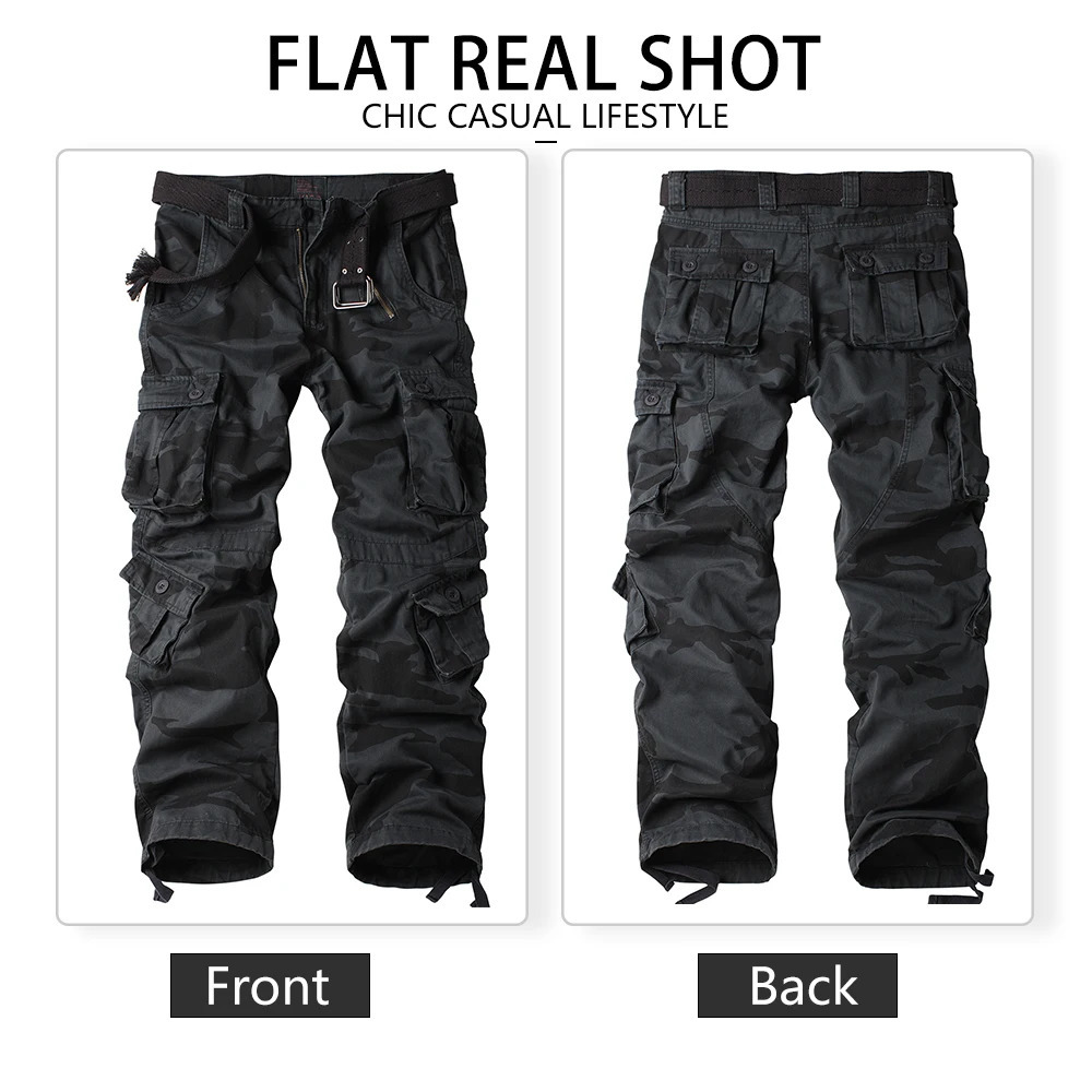 AKARMY mens cargo pants camouflage cotton casual work hiking with 8 pockets wild without belt 250322