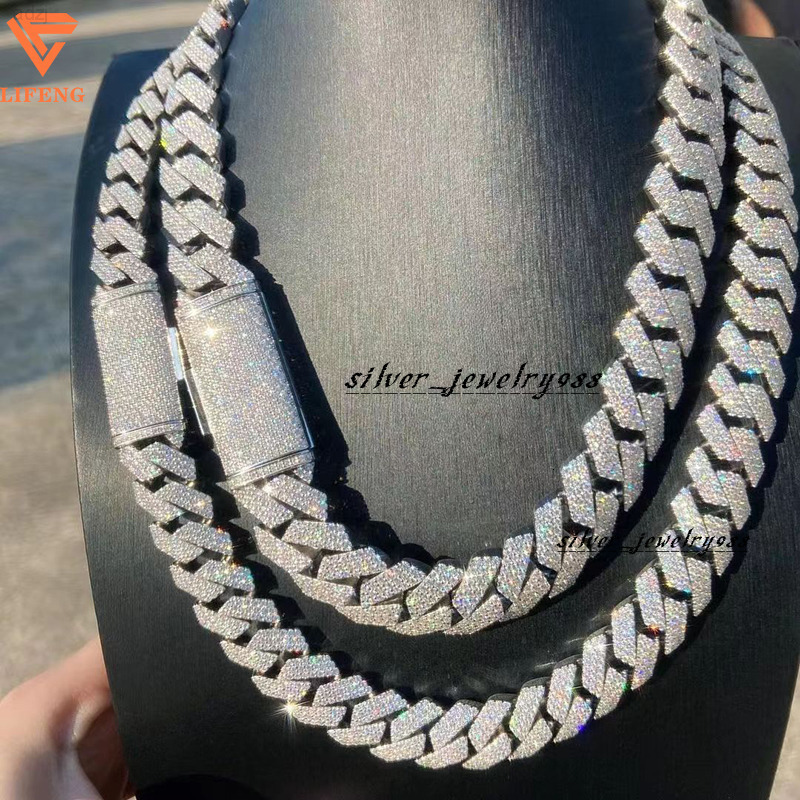 New Fashion Design 20 Mm Ice Out Moissanite Diamond Cuban Chain Hip-hop Moissanite Necklace for Men and Women