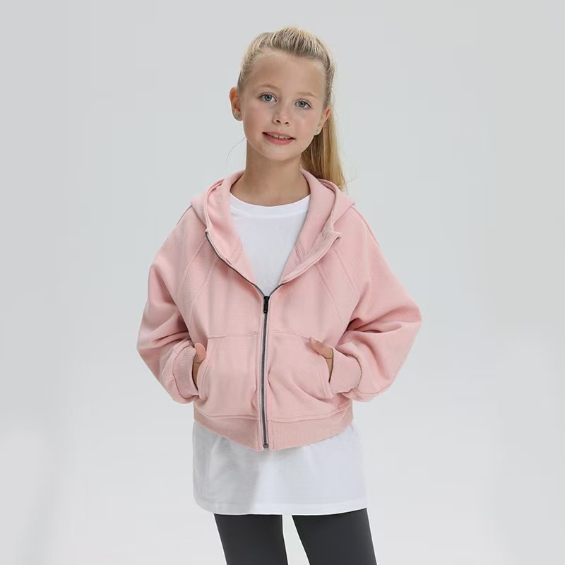 Kids Yoga Hoodie Girls Hooded Sweatershirt Coat Fleece Girl Boy Fintness Children Full Zipper Jacket Keep Warm K03