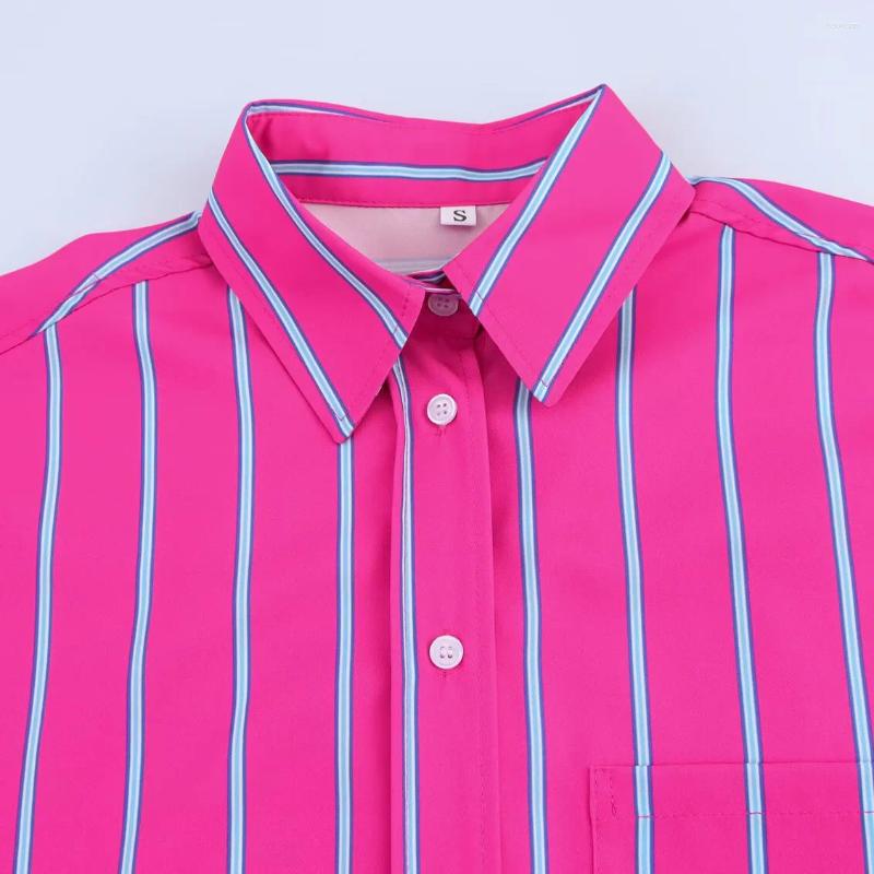 Womens Blouses ZBZA Oversized Striped Shirt Lapel Long Sleeve Single Breasted Front Pocket Top Spring And Summer Casual Chic
