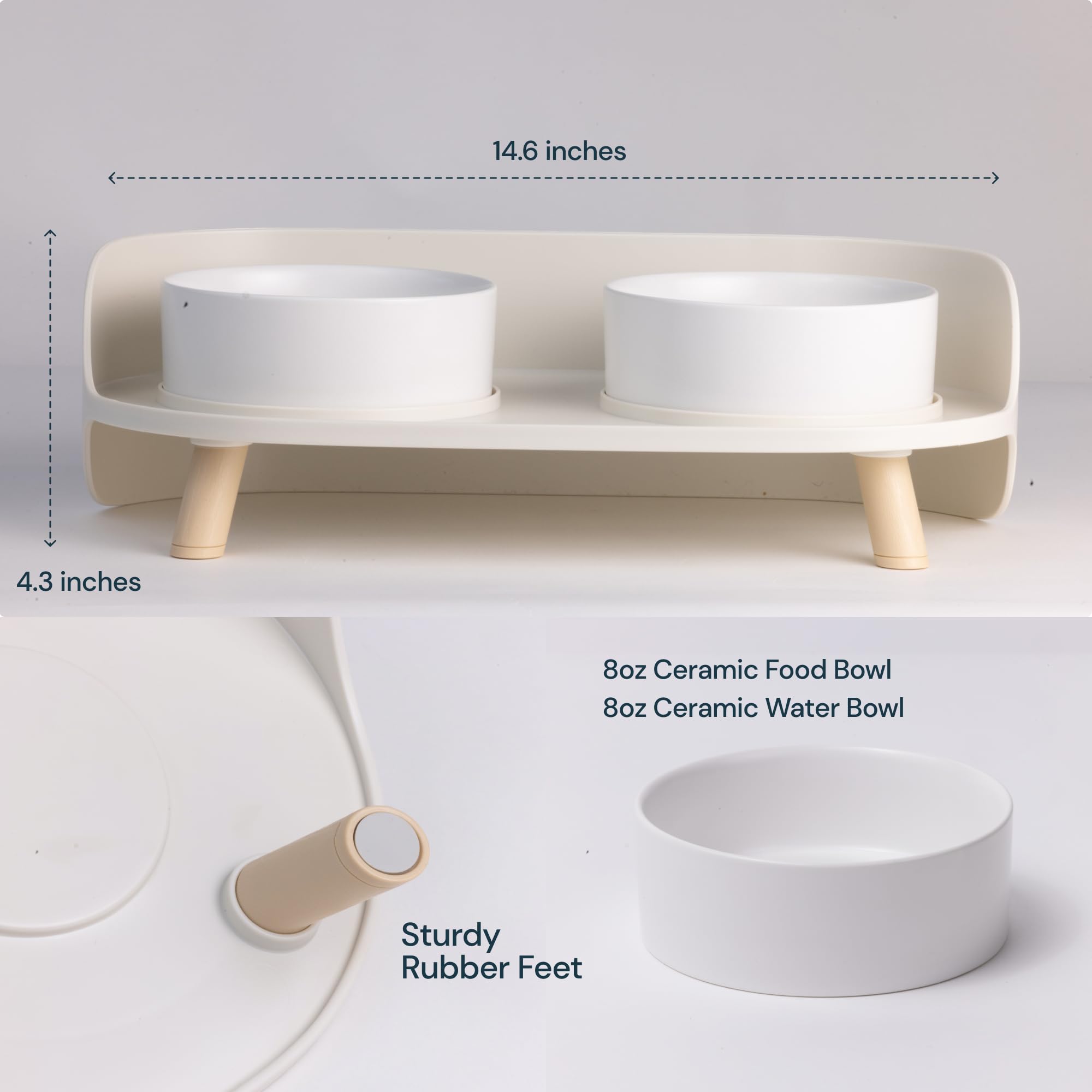 Raised Ceramic Dog Bowl Set with Splash Guard Ribbon Ideal for Small Dogs & Cats