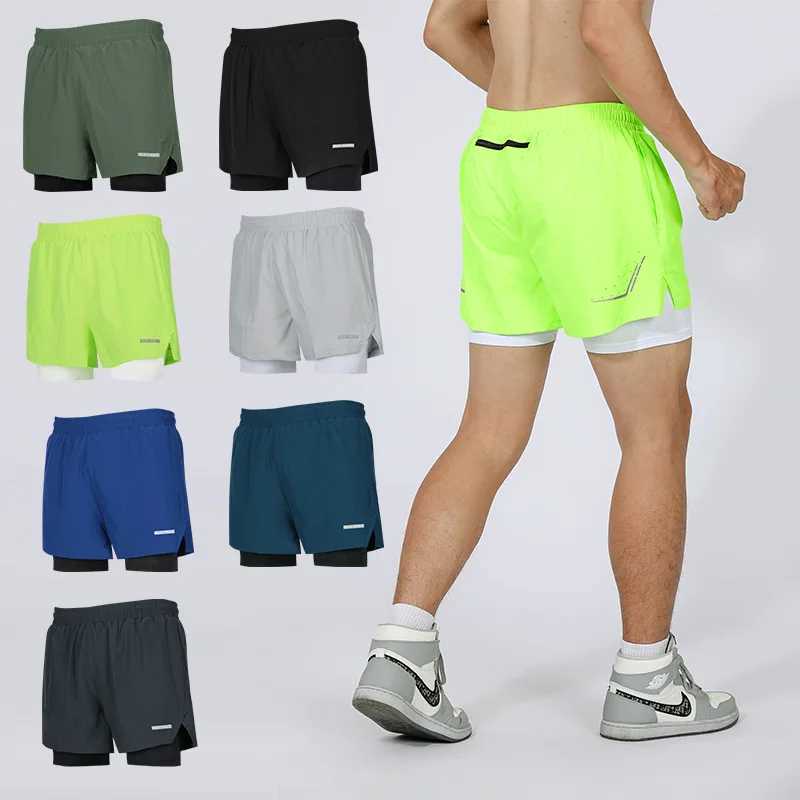 (XS-3XL) Mens Breathable Sports Shorts Marathon Running Loose Fitness Athlete Quick Drying Double Layer Fitness Shorts with Pockets W250324