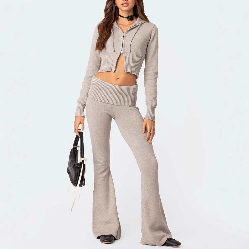 Fashion Suit Women's Casual Sports Zipper Hooded Top Long Pants Two-Piece Set Women