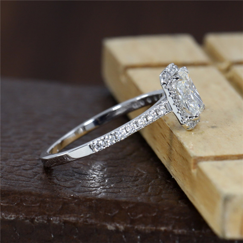 Jewelry 14K White Real Gold Ring 1.0CT Lab Grown Diamond Halo Half Band Ring Engagement Ring For Women IGI Certificate Wedding Womens Ring