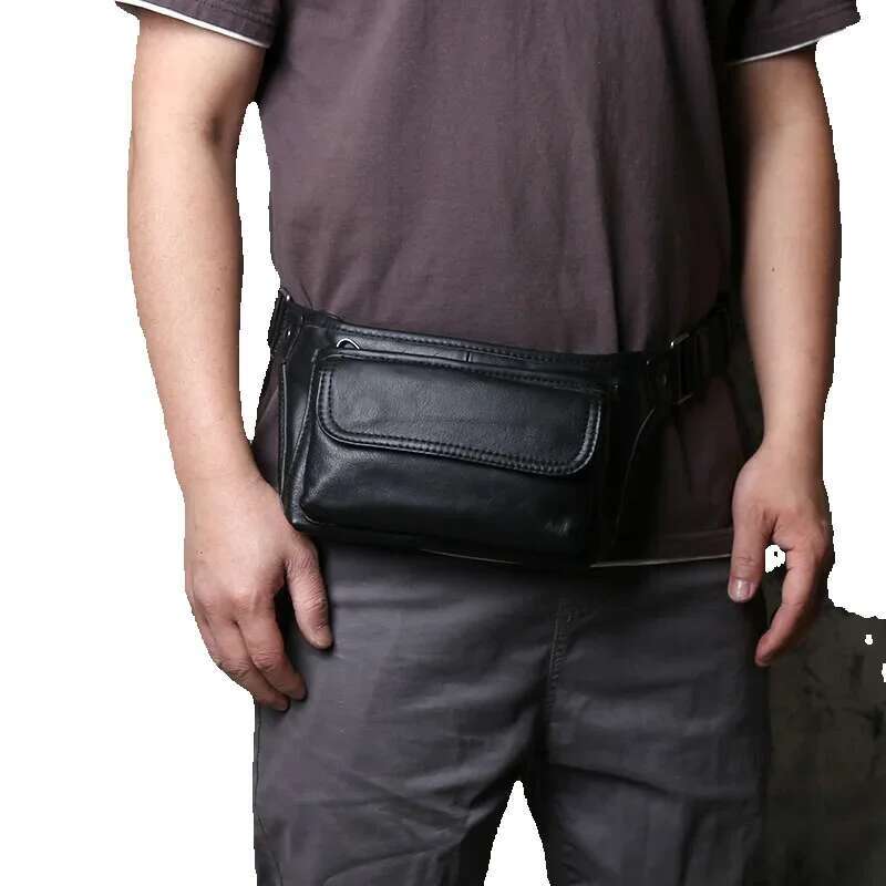 NZPJ Men's Genuine Waist First Layer Casual Chest Soft Leather One-Shoulder Crossbody Bag Man Belt Pouch