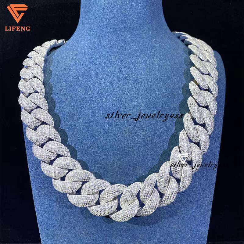 Custom 23Mm Big Size Sier Plated Hiphop Vvs Moissanite Miami K Iced Out Cuban Chain