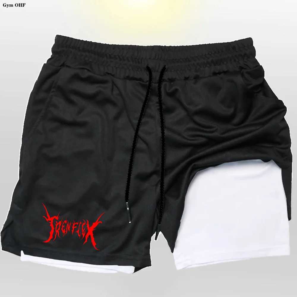 Anime sports shorts mens gym casual shorts 2-inch performance shorts double-layer running exercise fitness jogging shorts W250324