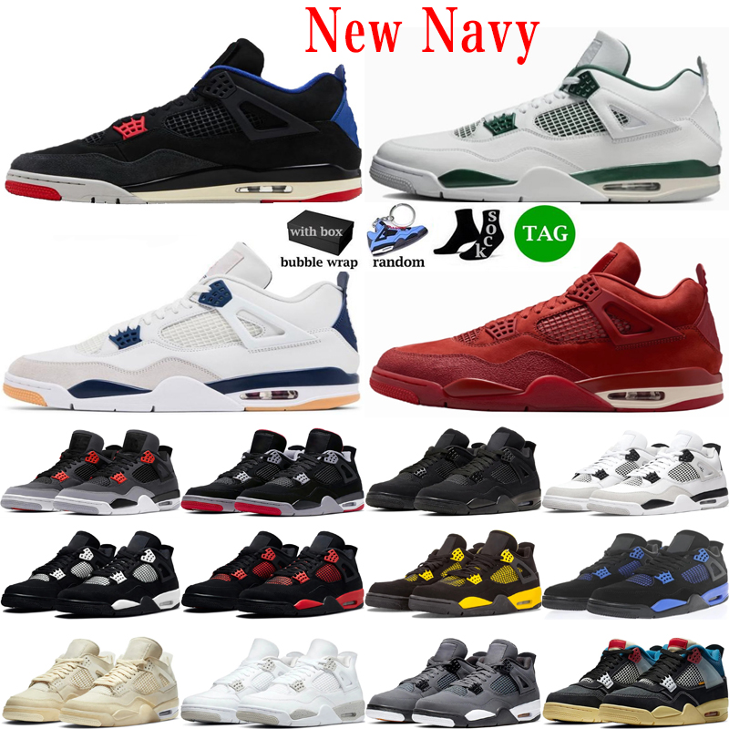 2025 With Box New style 4 Mens Basketball Shoes Navy by Brick Pine Green Photon Dust Military Black Red Cement Sail Cat Oreo Men Women Sneakers Size 36-47