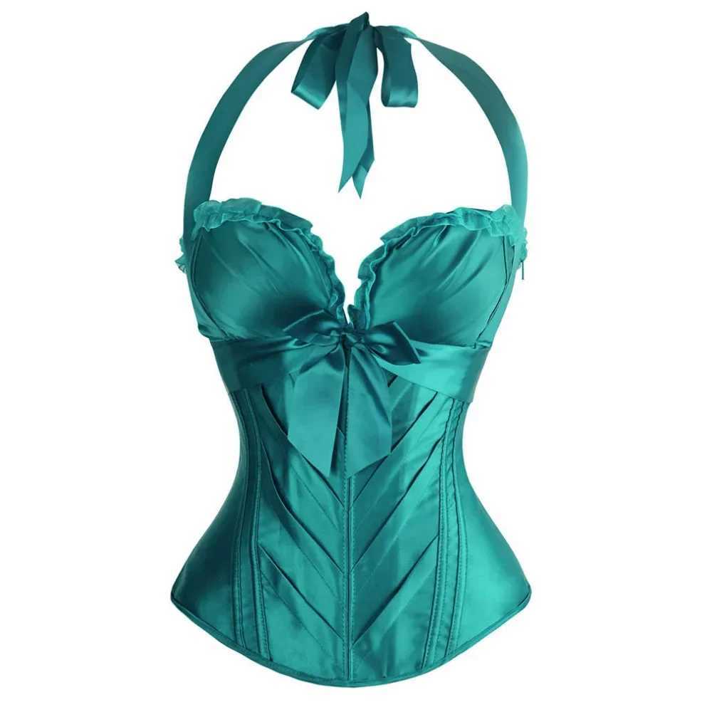Burlesque Corsets and Bustiers sexy Cup Cprset Halter satin corset with shoulder straps plus size corset vest retro W250325
