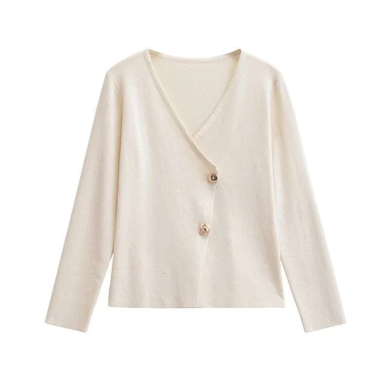 Autumn Balck Tops New Women Fashion Casual V-Neck Asymmetric Knitted Sweater Jacket Female Cardigans