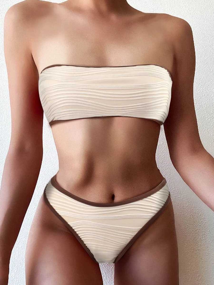Sexy Bandeau High Waist Bikini 2023 Womens Triang Swimsuit Sewing Details Swimsuit Apron SwimsuitXJ250324
