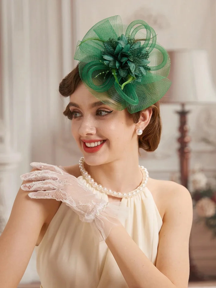 1 female tea party headband Kentucket hat flower net feathers headwear wedding hair clip 250322