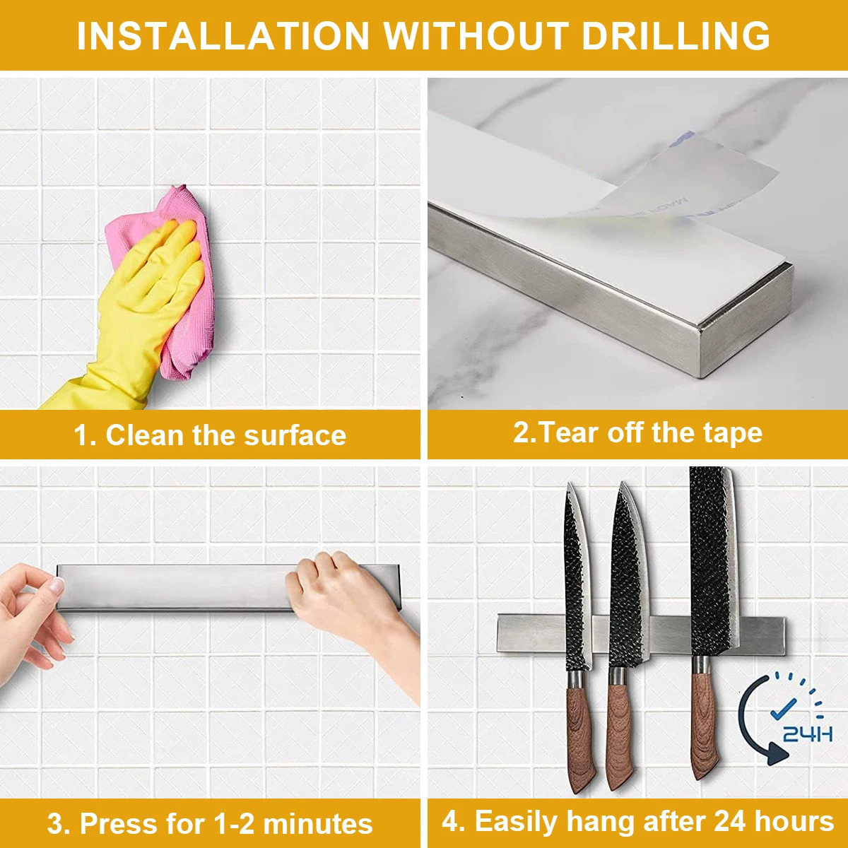 Leeseph magnetic knife holder for walls multipurpose stainless steel Utensil organizer kitchens 250324