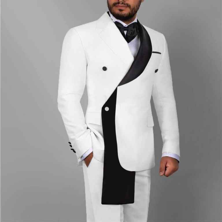 New Designer Men Suits Set Black And White 2 Piece Blazer+Pant Trousers One Button Customized Groom Wedding Tuxedo Formal Office Prom Jacket(Coat+Pant
