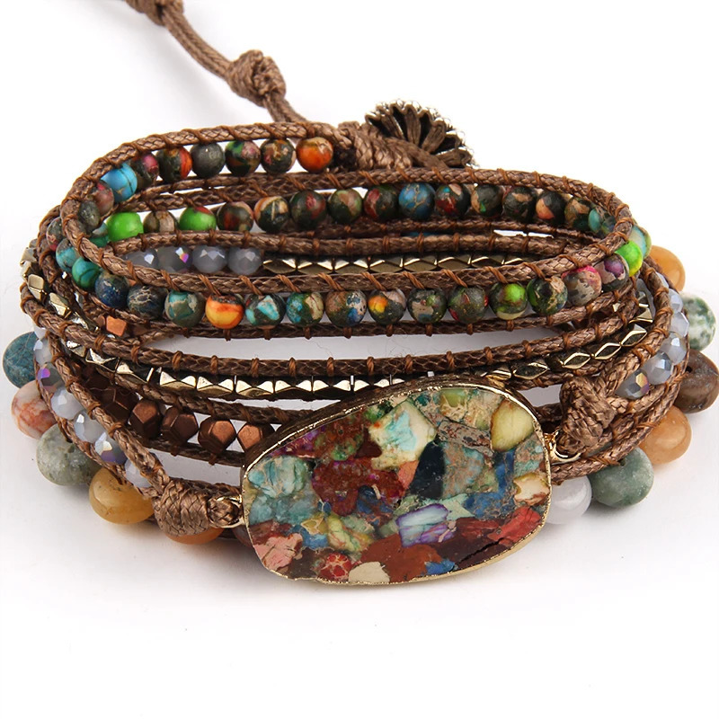 RH Fashion Bohemian Jewelry Accessoryes Natural Stones Charm 5 Strands Handmade Wrap Bracelets Festival Gift 250318