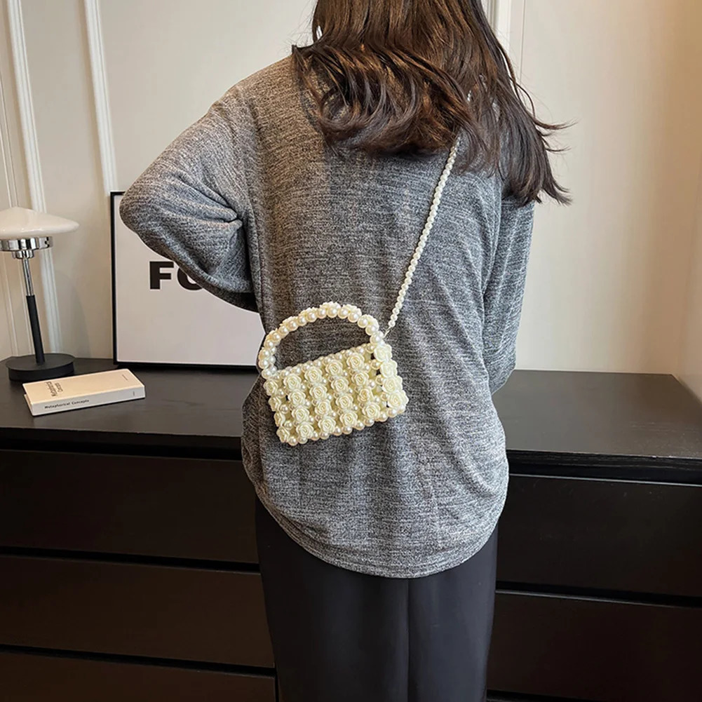 French womens clutch womens messenger bag sweet pearl cross body bag pearl evening bag wedding rose lipstick wallet 250320