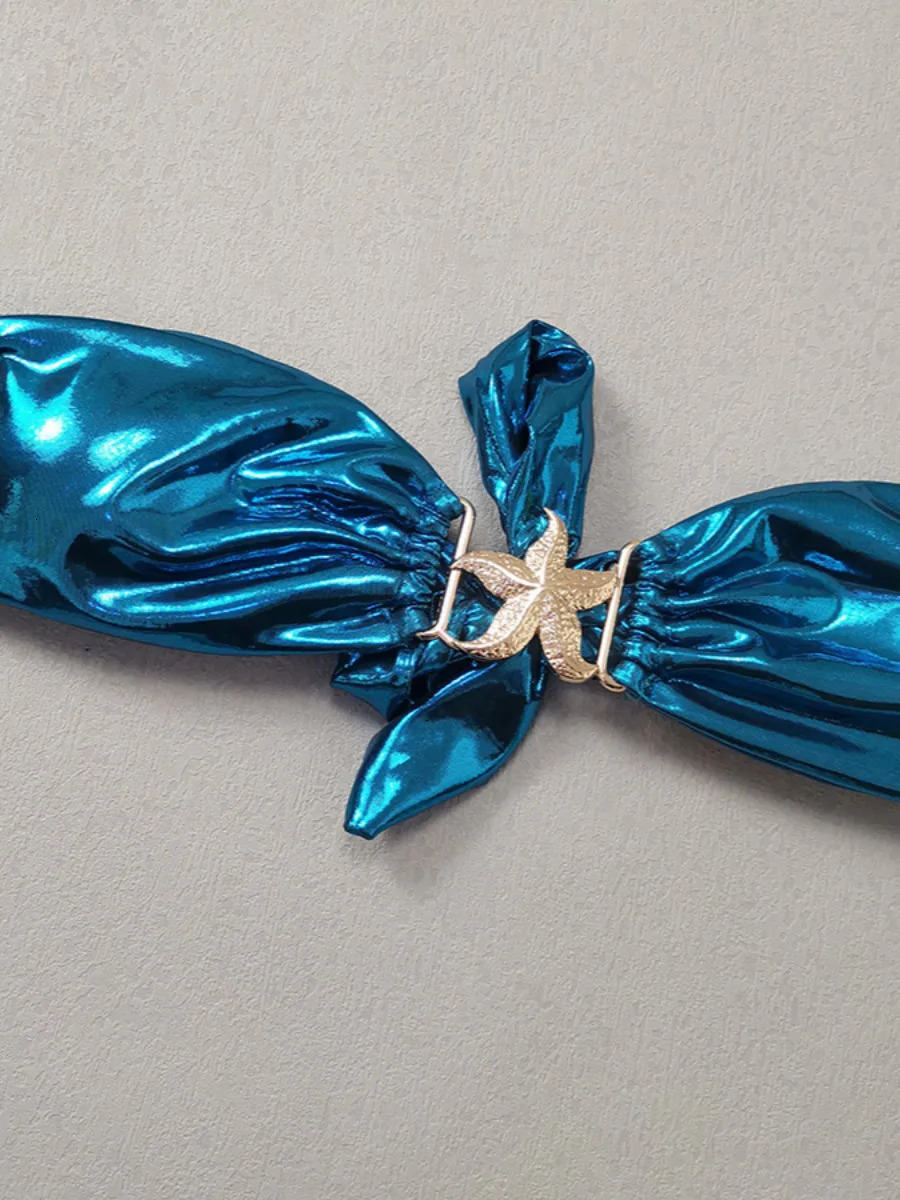 2025 Shiny 2-piece Swimsuit for Womensolid Color Glossy Strapless Thong Bikinisexy Starfish Accessories Beach Swimwear 250325