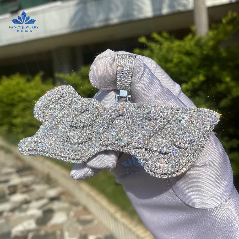 Custom VVS Moissanite Pendant Necklace with Iced out Chain Letter- Shaped Moissanite Pendants Charms