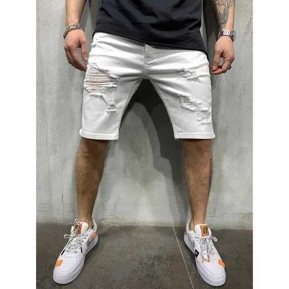 2024 Ripped tassel denim shorts New Summer Mens Personalized Washable Perforated Denim Pants Large Casual Middle Pants T250603