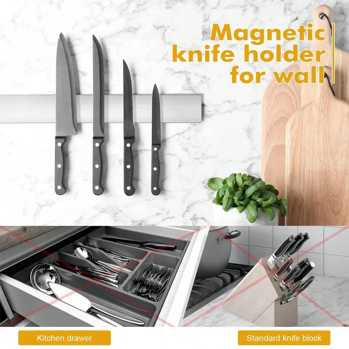 Leeseph magnetic knife holder for walls multipurpose stainless steel Utensil organizer kitchens 250324
