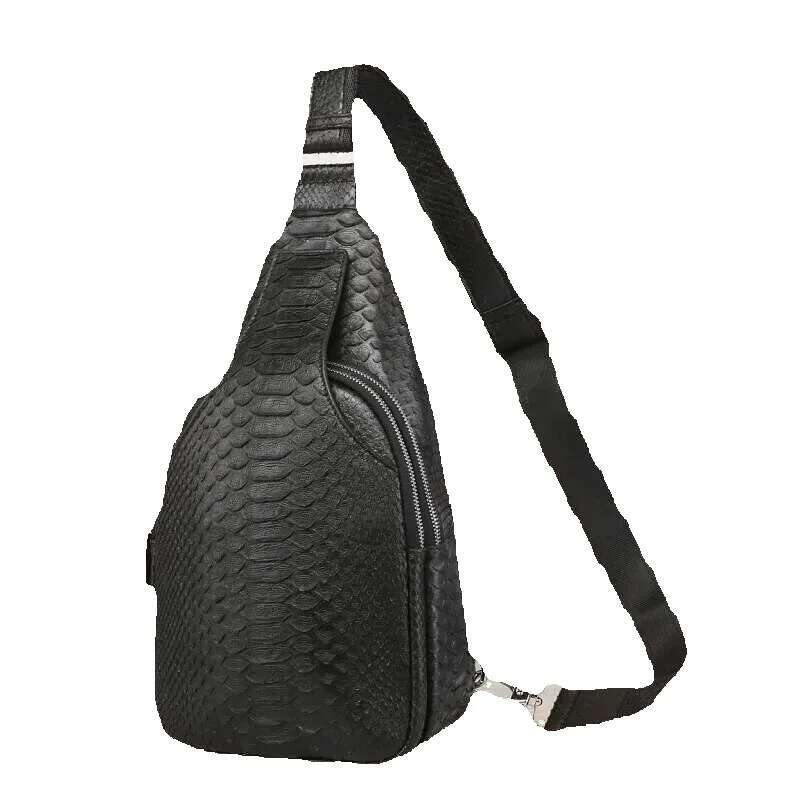 Genuine Exotic Men's Small Serpentine Chest Real True Leather Unisex Style Cross Shoulder Messenger Bag