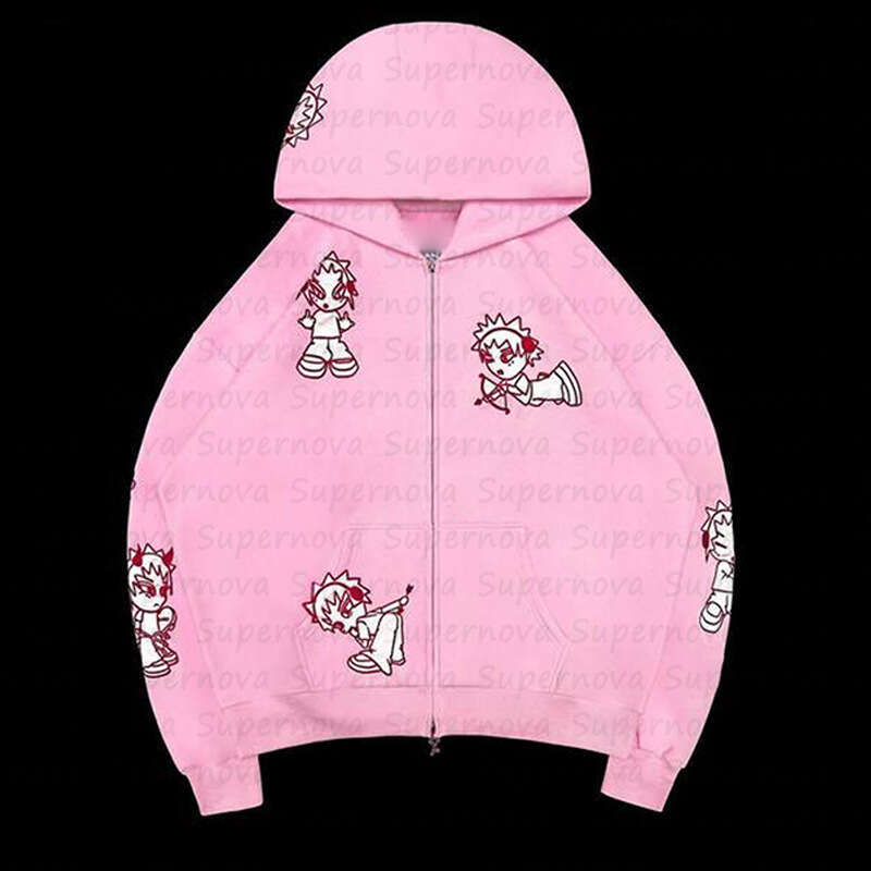 High Trendy Street Casual Hip Hop Zipper Coat Autumn/Winter New Embroidered Sweater Cardigan Top