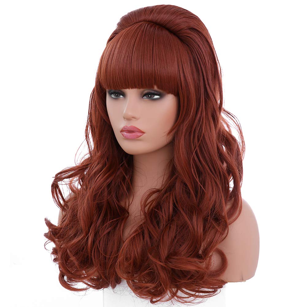 Long Wavy Copper Red Wig Women's Big Costume Wig Bouffant Beehive Wigs 50s 80s Classical Curly Hair Wigs for Women (24inch, copper red)