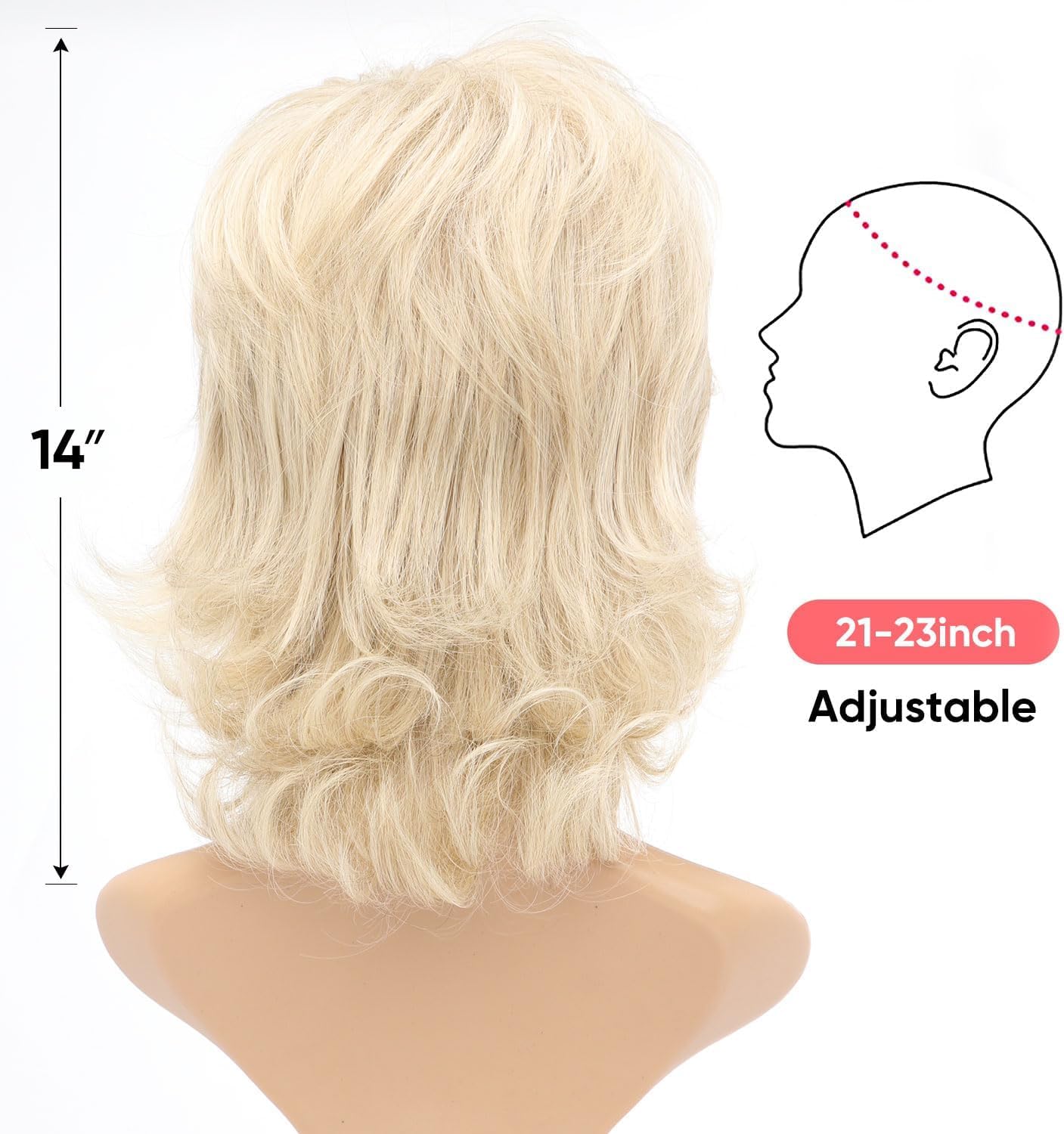 Short Blonde Wig Shaggy Layered 80s Mullet Blond Wig Pixie Cut Wig With Bangs Curly Synthetic Natural Fake Hair Replacement Wigs for White Women Daily