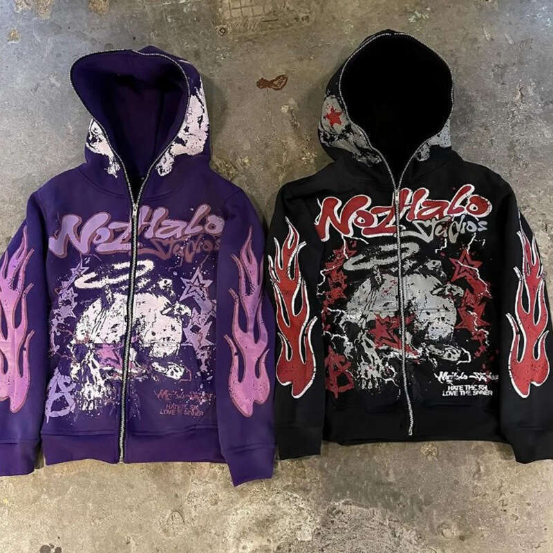 fashion street trendsetters loose trendy letter printed cardigan hooded long sleeved sweatshirt gift for man