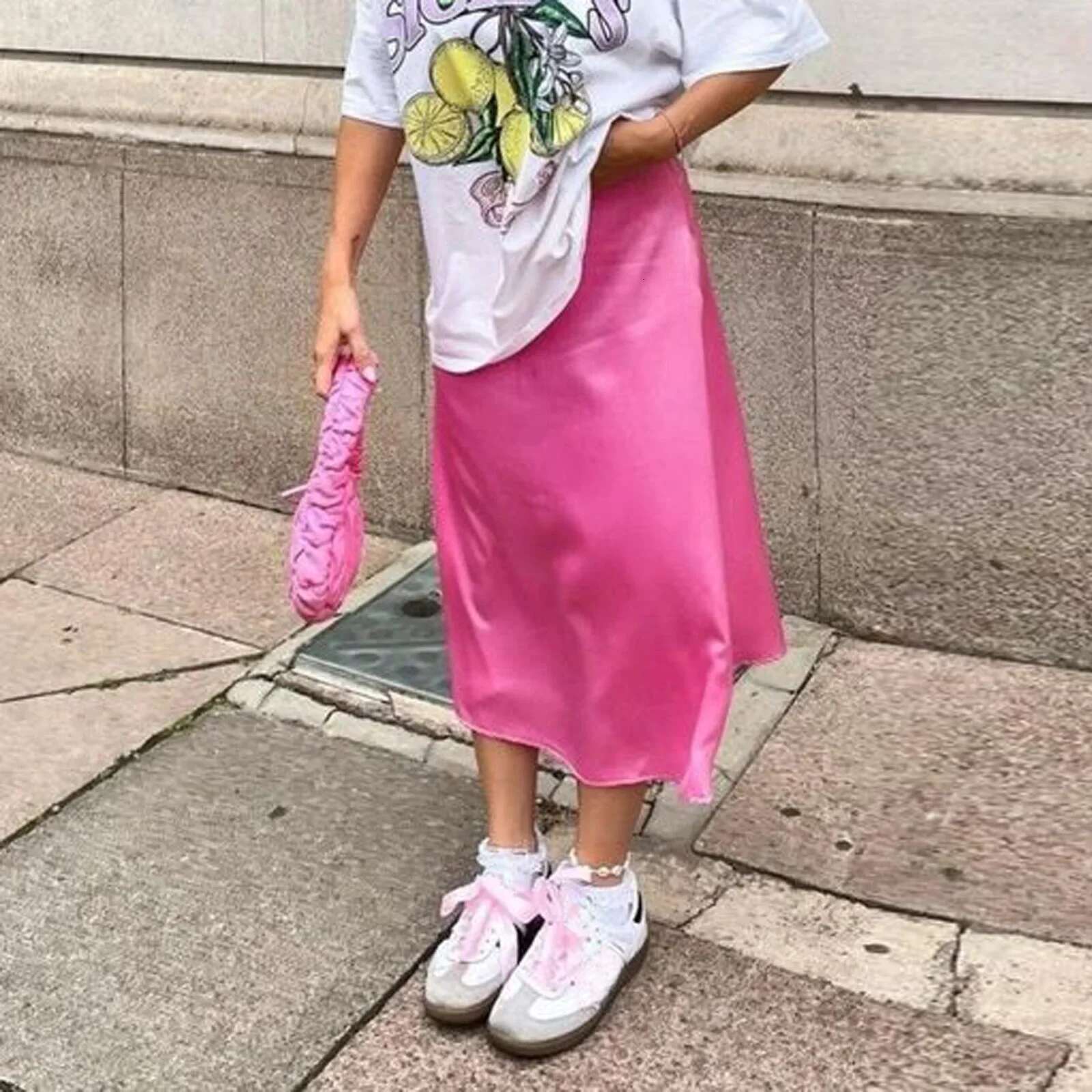 2024 Summer Satin Midi Women Fashion Korean Casual High Waist Elegant Slim Long Skirt Chic Female Office Lady