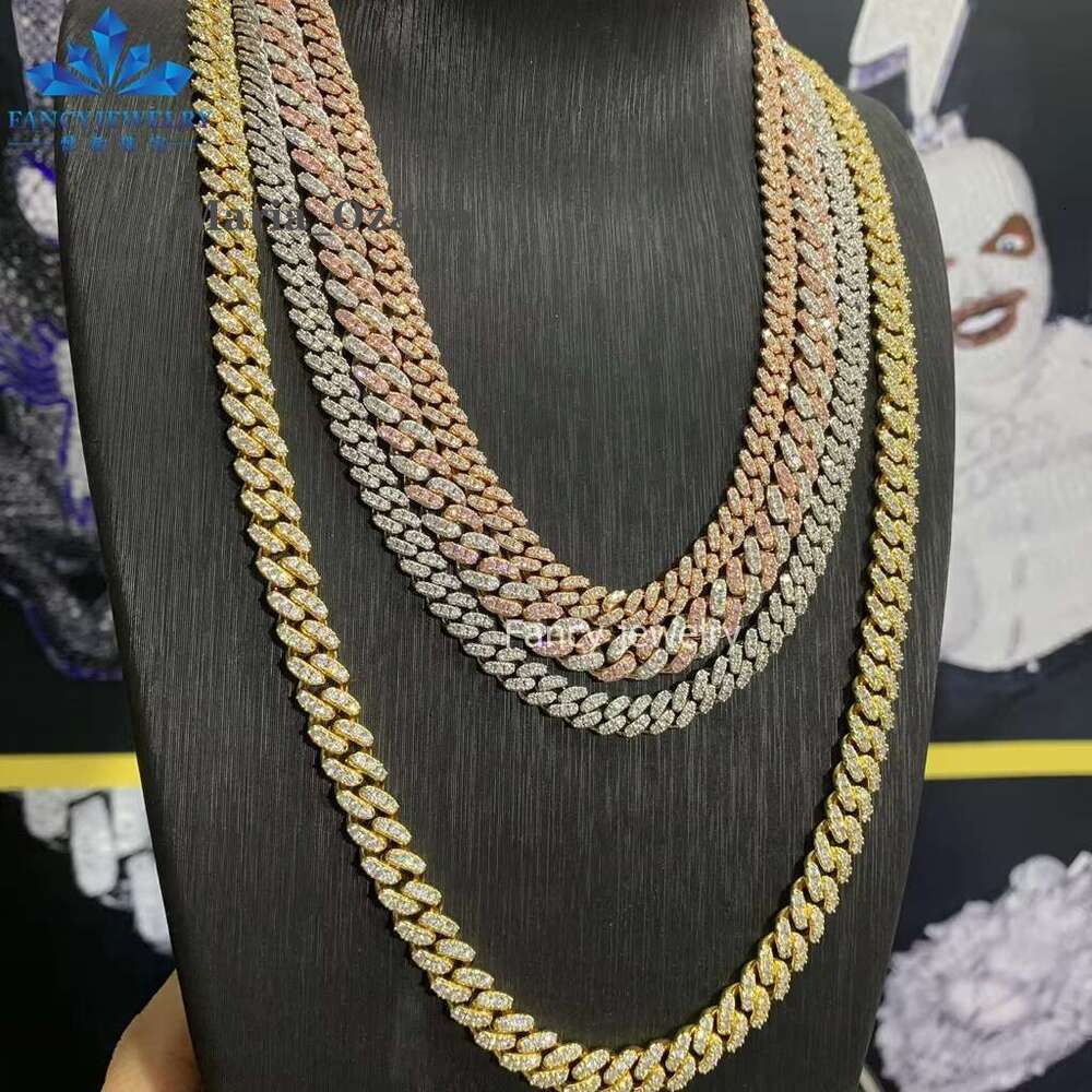 8Mm/10Mm/12Mm Two Row VVS Chilled 6Mm Sterg Sier Mens Necklace Miami Moissanite Cuban Chain
