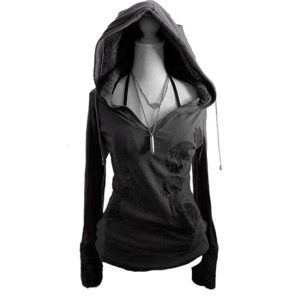 American ruins, antique prints, waist cinching, spring and autumn tops, gray lambhair hooded sweatshirt