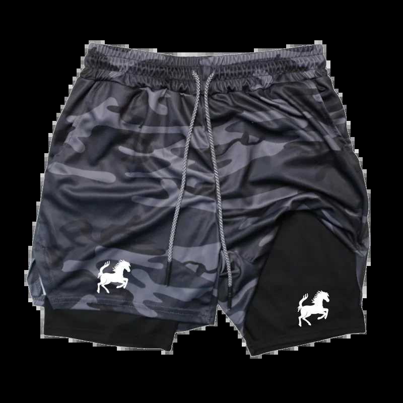 Mens 2-layer double-layer sports shorts casual gym exercise tight shorts brand jogging net fast drying sportswear summer W250324