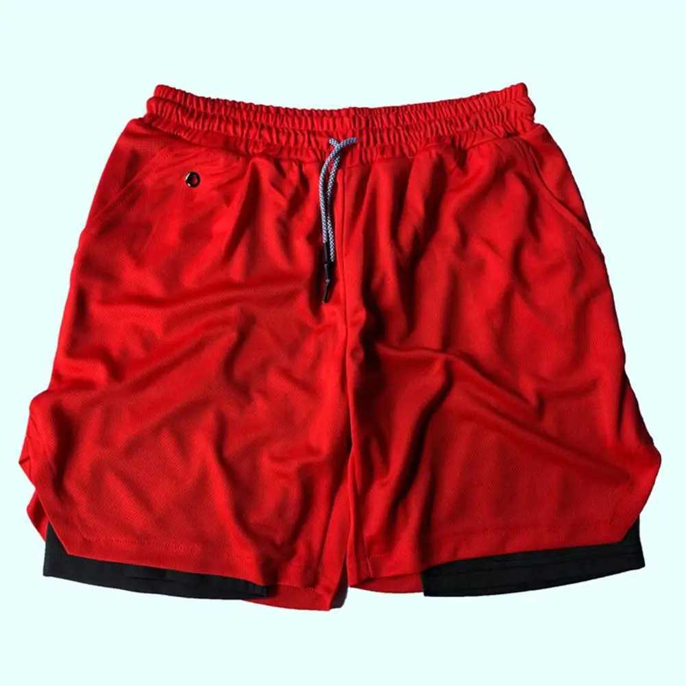 Running shorts double layered fake two-piece mens shorts drawstring gym shorts fitness mens jogging shorts W250324