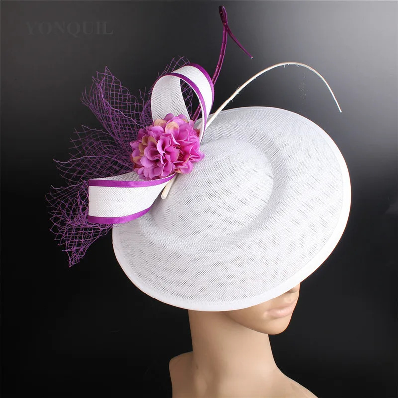Yellow With Purple Hair Fascinator Hat Headband Bridal Wedding Party Headpiece Mesh Ladies Occasion Hair Accessories 250320