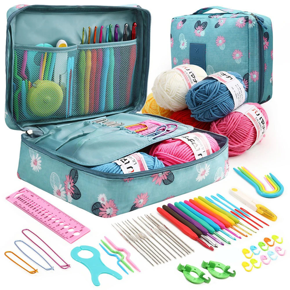 59Pcs/set DIY beginner crochet hook kit crochet hook set with storage bag material package portable sewing knitting and storage tools 250324