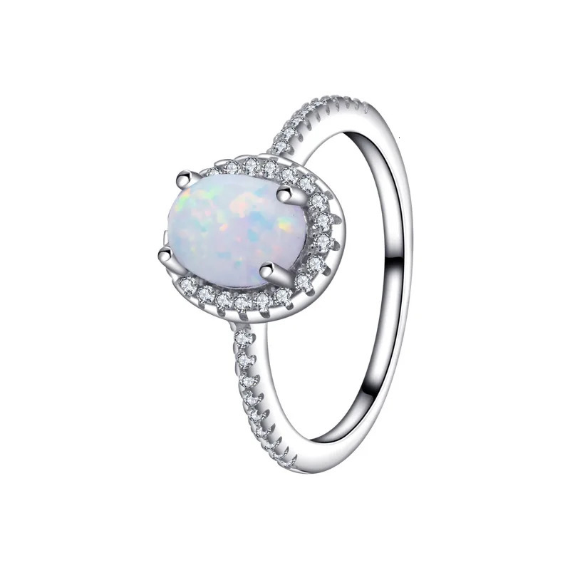 100% 925 sterling silver ring European and American oval white opal with cubic zirconia womens ring exquisite wedding jewelry gift 250320