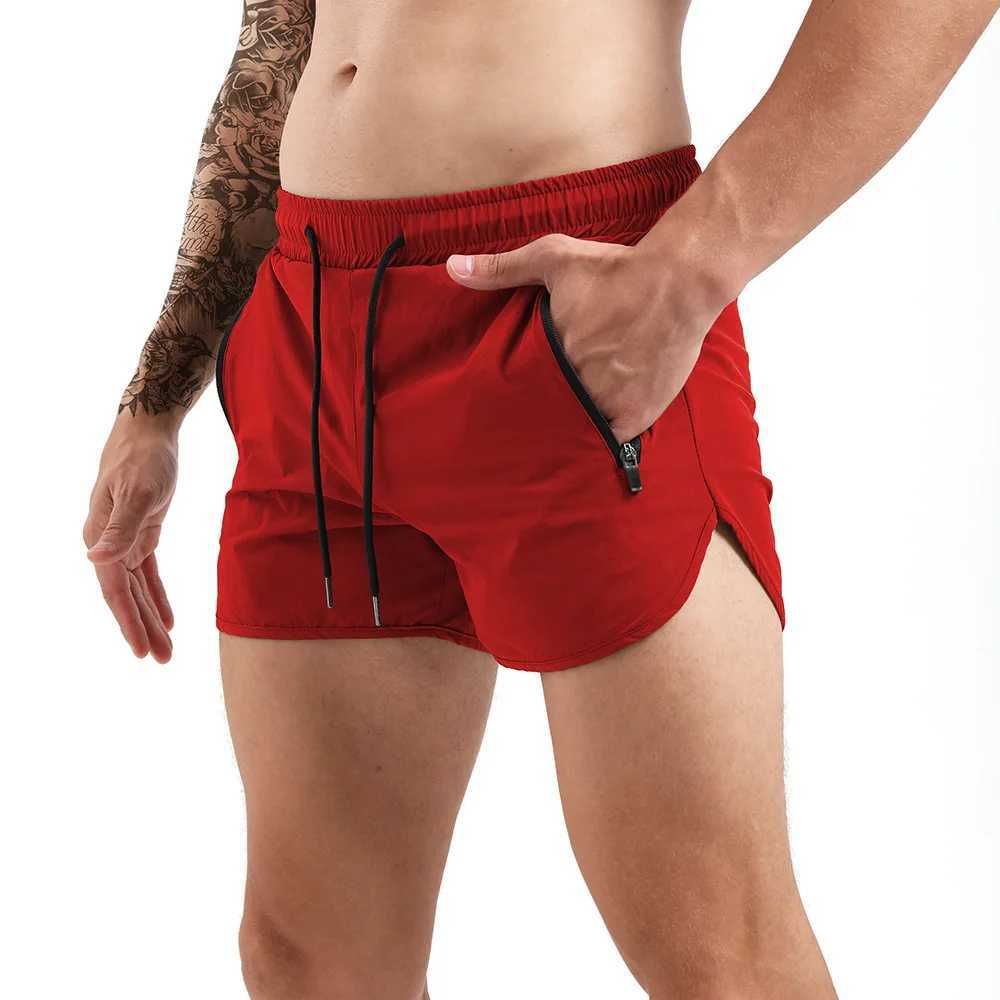Zipper pocket sports shorts for men running and fitness training quick drying swim trunks three-point lace up beach shorts 0 colors W250324
